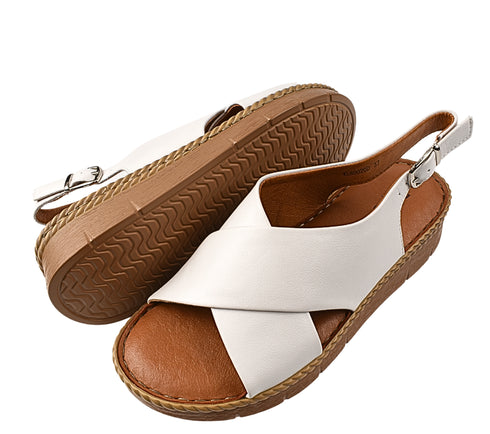 Sandale casual, dama, PASS COLLECTION, KL60020D alb, piele naturala